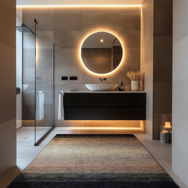 Handwoven Kelim Horizon in a modern bathroom