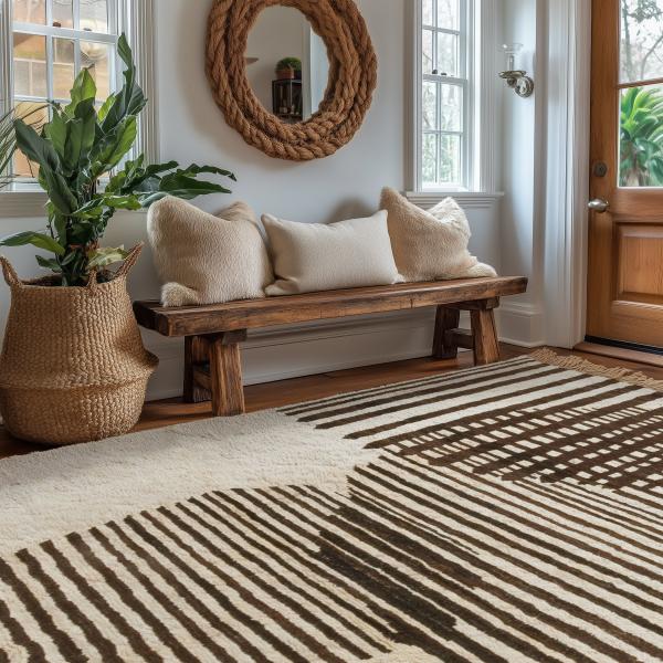Inngangsområde med berberteppe i moderne stripedesign.