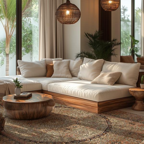 Detailreicher Perserteppich als Eyecatcher im modernen Wohnzimmer