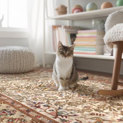 Κοντινό πλάνο του σκύλου με μια μπάλα, που βρίσκεται σε μαλακό χαλί.