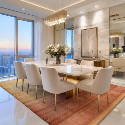 Modern rug under the dining table in an elegant dining area